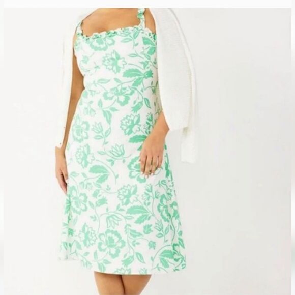 Draper James RSVP Linen Blend Floral Ruffled Neck Midi Dress Size 14 - Picture 5 of 13